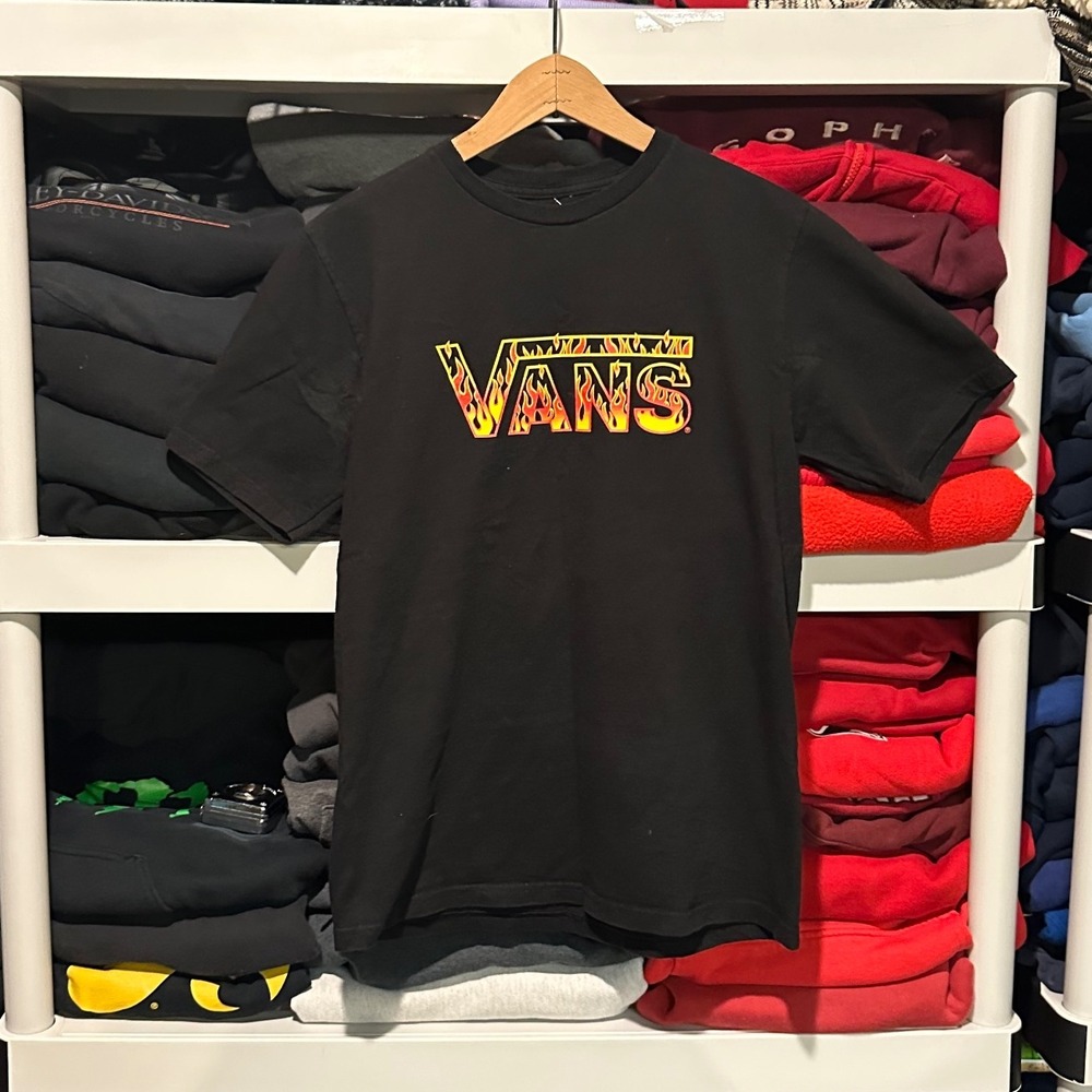 Vintage Y2K Vans Skater Flame‎ Black Mens Small Shirt